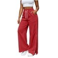 thumbnail image 2 of SeekIslam Women's Tearable Wide Leg Solid Color High Waist Comfortable Drawstring Elastic Belt Pocket Loose Sports Pants, 2 of 8