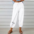 thumbnail image 2 of ABATAB Cotton Linen Capri Pants for Women Summer Casual Capris Waist Elastic Comfy Loose Cinch Trousers with Pockets, 2 of 3