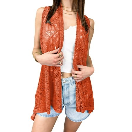 Womens Sleeveless Open Front Crochet Shawl Cardigan Bikini Cover Up