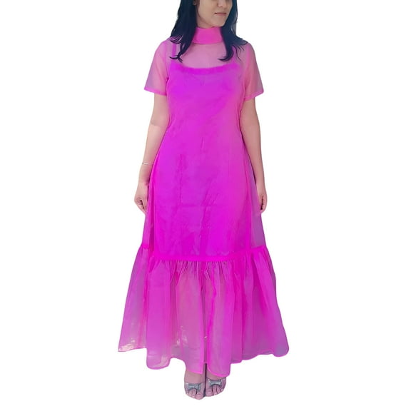 Elegant Womens Pink Organza Maxi Dress - Perfect Evening Party Wear Dress Gift for Her