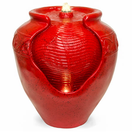 Best Choice Products Glazed Indoor Outdoor Polyresin Moroccan Style Jar Fountain with LED Light and Ribbed Water Bed,