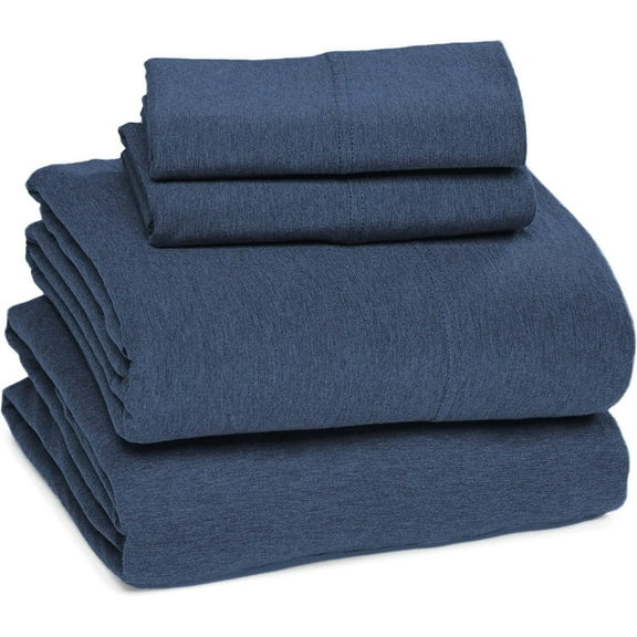 Sleepdown Jersey Knit Queen 4pc Set| 100% T-Shirt Cotton Blend Ultra-Soft Breathable Sheets Queen Size Bed Set | Stretchy All Season Jersey Sheets Queen Set | Deep Pocket Queen Sheets, Denim