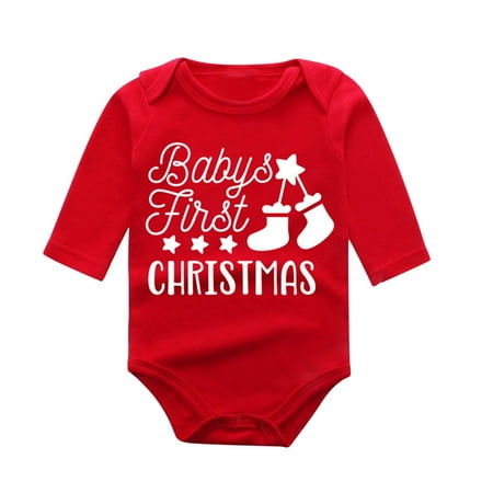 

Uvwlwu Christmas Outfits for Baby Girls Boys Long Sleeve Cartoon Letter Print Romper Bodysuit Fall Clothes Baby Girl Clothes(Size:0-3 Months)