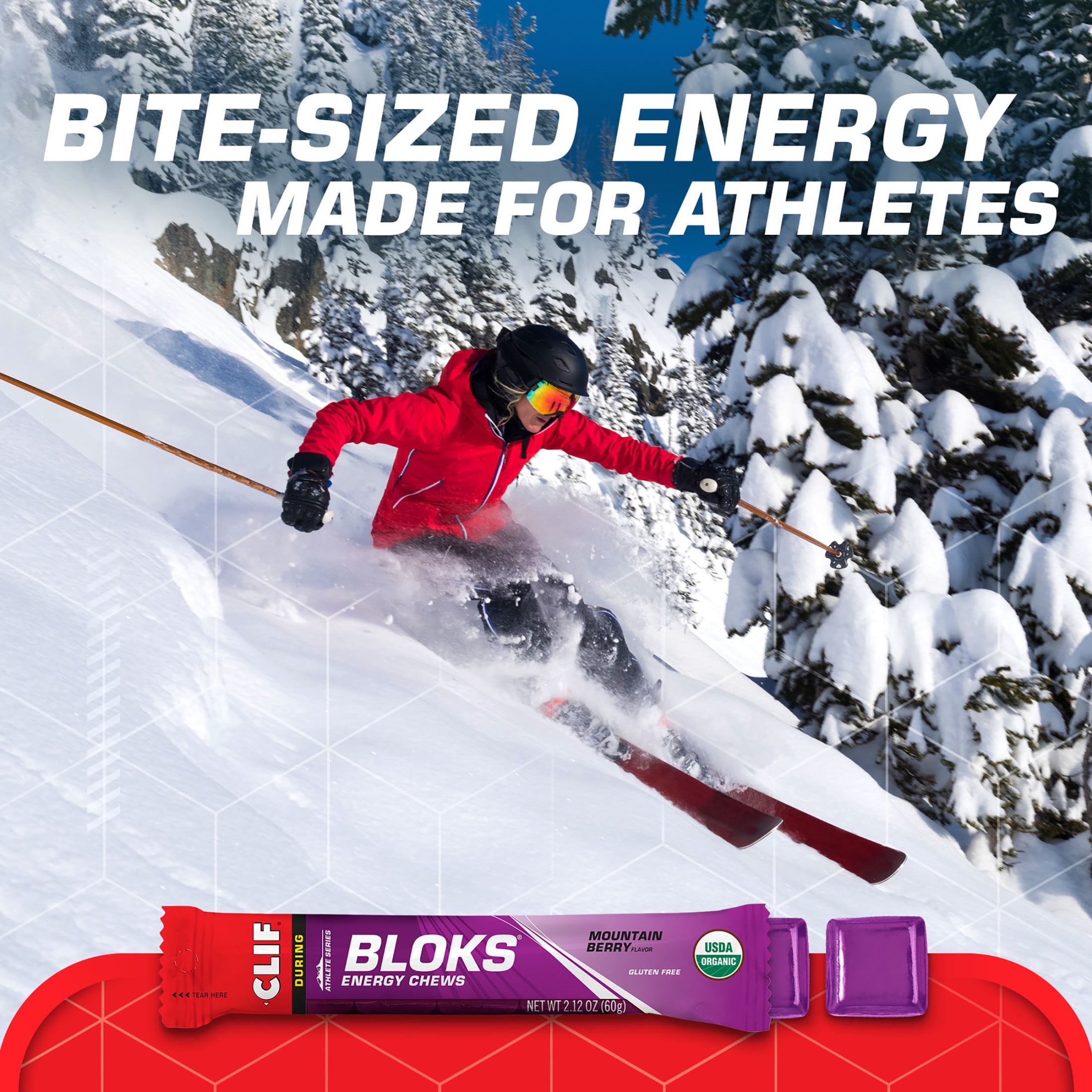 CLIF BLOKS Mountain Berry Flavor Plant Based Energy Chews, 1ct