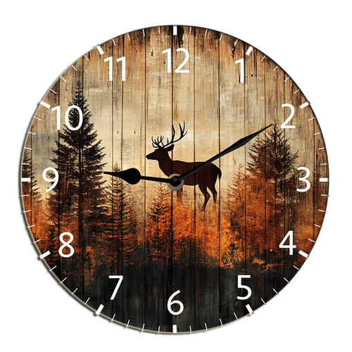 Kurmntregon Cabin Deer Wall Clock Forest Wildlife Mountain Lodge Wooden Accurate Decorative Clocks, Silent Non Ticking For Bathroom Bedroom/Living Room/Kitchen Round 10"