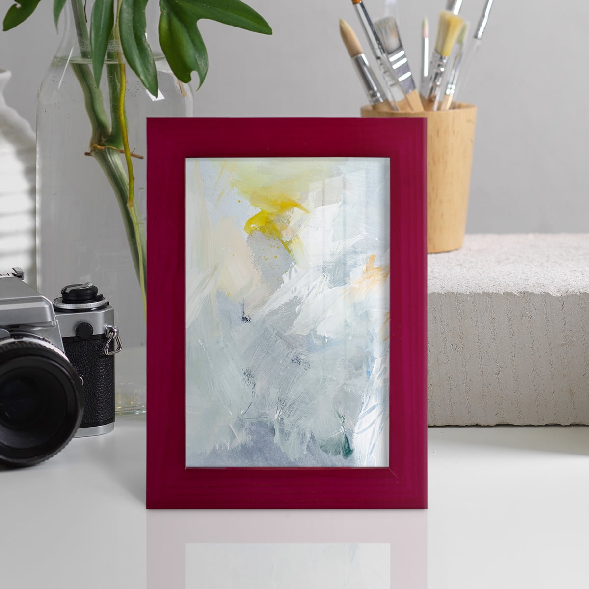 Canary and Sky II - Framed Print w/glass - Cherry Red