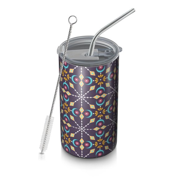 20oz Coffee Tumblers Multicolor Ethnic Geometric Pattern Stainless Steel Vacuum Insulated Travel Tumbler Coffee Cups Mug with Lid and Straw with Cleaning Brush for Cold & Hot Drinks