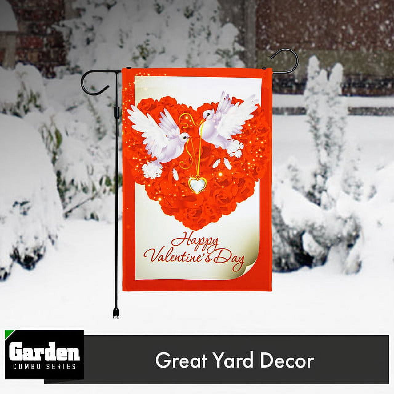 G128 2sets: 36"x16" Garden Flag Stand Black & 12"x18" Valentines Day Garden Flag Doves