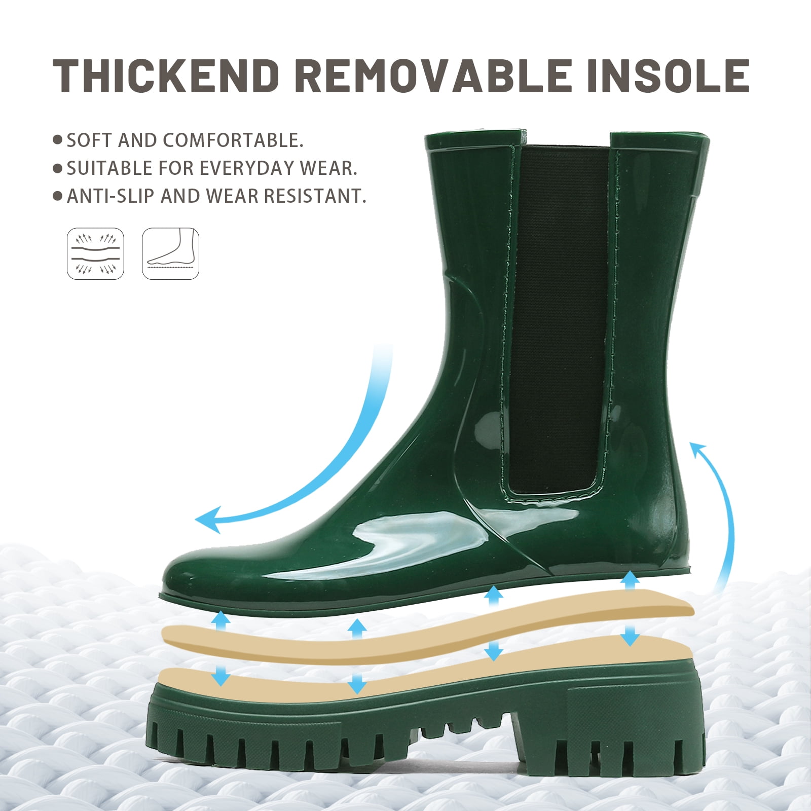 Lcamaw Rain Boots for Women, Waterproof PVC Rubber Garden Boots Womens Chelsea Boots Short Platfrom Rain Boots, Anti-Slip Elastic Slip On Rainboots Garden Rain Shoes for Yard Farm Outdoor Work