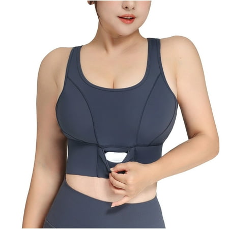 

Women s Plus Size Sports Yoga Bra No Steel Ring Push-up Breathable Vest Bra Round Neck Solid Beauty Back with Pocket Running Fitness Bra