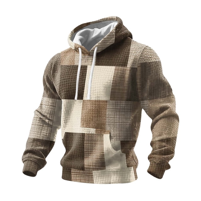 Chandail à Capuche Imprimé pour Hommes, Motif Ethnique Mode Urbaine, Chandail à Col Rond avec Fermeture Éclair et Cordon de Serrage pour Tenue Décontractée, Activités Extérieures