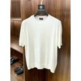 thumbnail image 3 of Camiseta de manga corta de punto informal con cuello redondo y media manga de color liso y mezcla de lana para hombre, nueva primavera/verano, 3 of 5