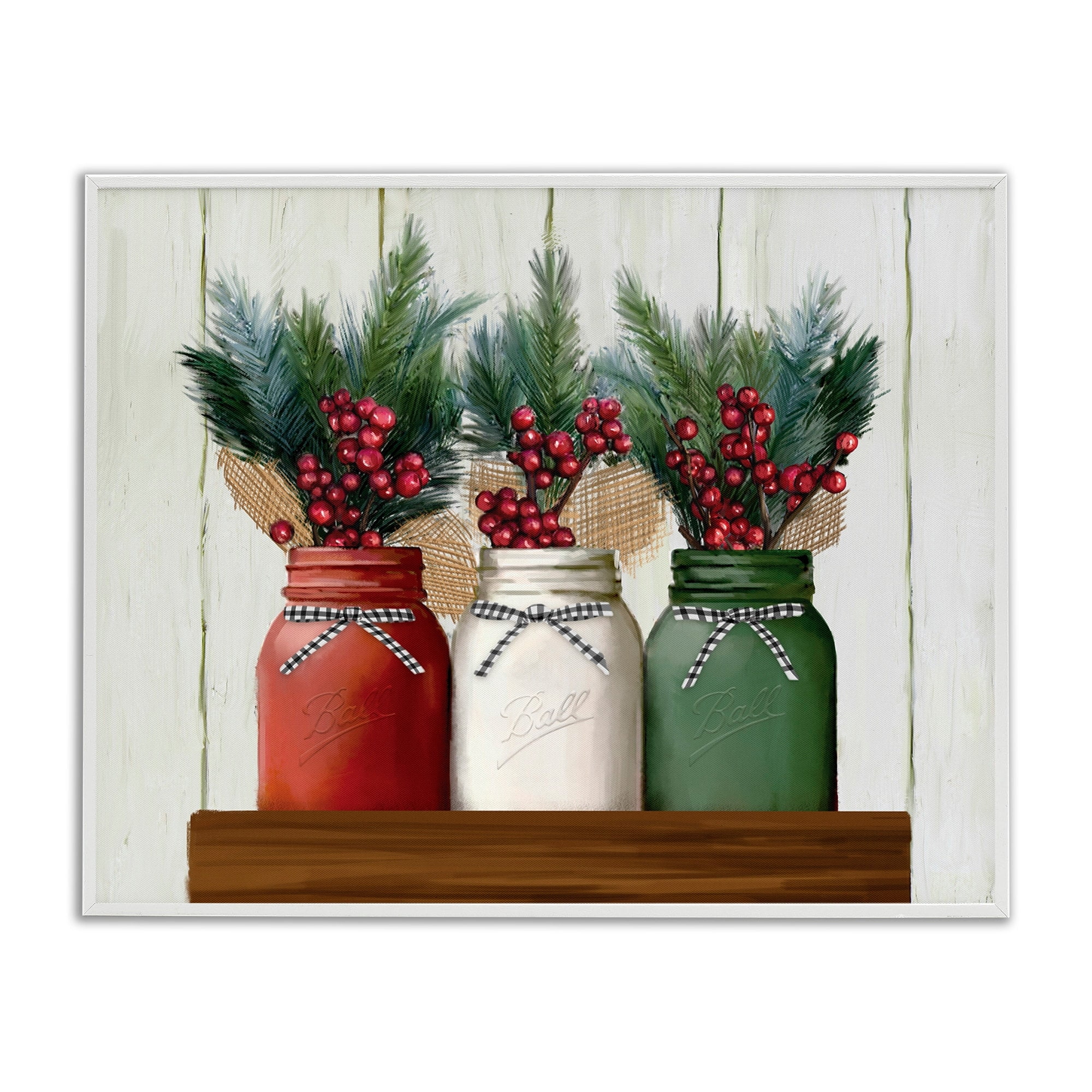 Stupell Industries Festive Holiday Jars Christmas Berry Bouquets Graphic Art Framed Art Print Wall Art, 30x24, By Ziwei Li