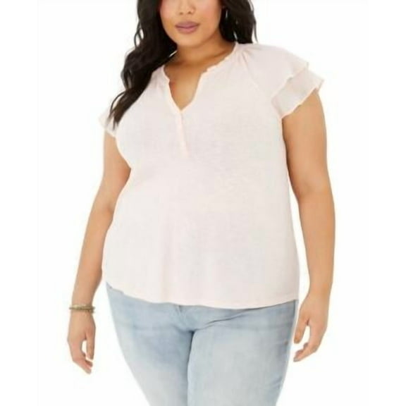 MSRP $45 Style & Co Plus Size Flutter-Sleeve Top Pink Size 1X