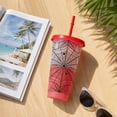 thumbnail image 4 of Color Changing Halloween Tumbler with Web Pattern, 24Oz Red Cup with Lid and Straw for Halloween Party Favors, 4 of 6