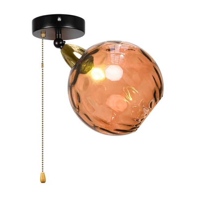 FSLiving RV Adjustable Light with Zipper Switch 12V Retro RV Decorative Ceiling Light Hallway Light Fixtures Ceiling Mount, E26 E27 Orange Hammered Semi Flush Mount Interior Lighting for RV Camper