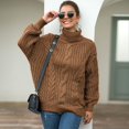 thumbnail image 2 of SWSMCLT Women's Soft Pullover Sweater Long Sleeve Winter Drop Shoulder Knitwear Top High Neck Cable Knit Warm Holiday Spring Khaki 14, 2 of 5
