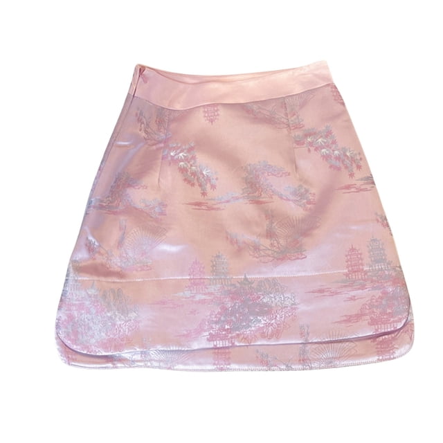 Jupes Longues pour Femmes Mode Décontractée Printemps Rétro Style National Léger Jacquard Taille Haute Vêtements pour Femmes Rose S