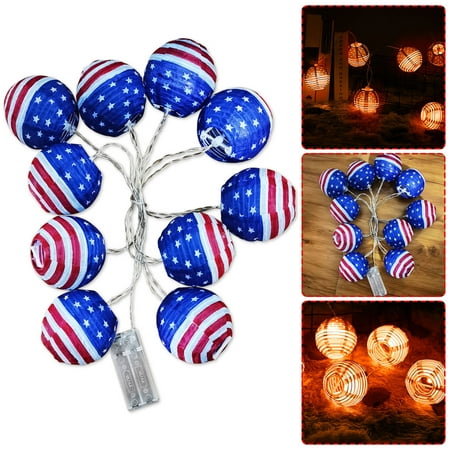 

Battery Box LED String Lights American Flag 7.5cm Silk Lantern Independence Day