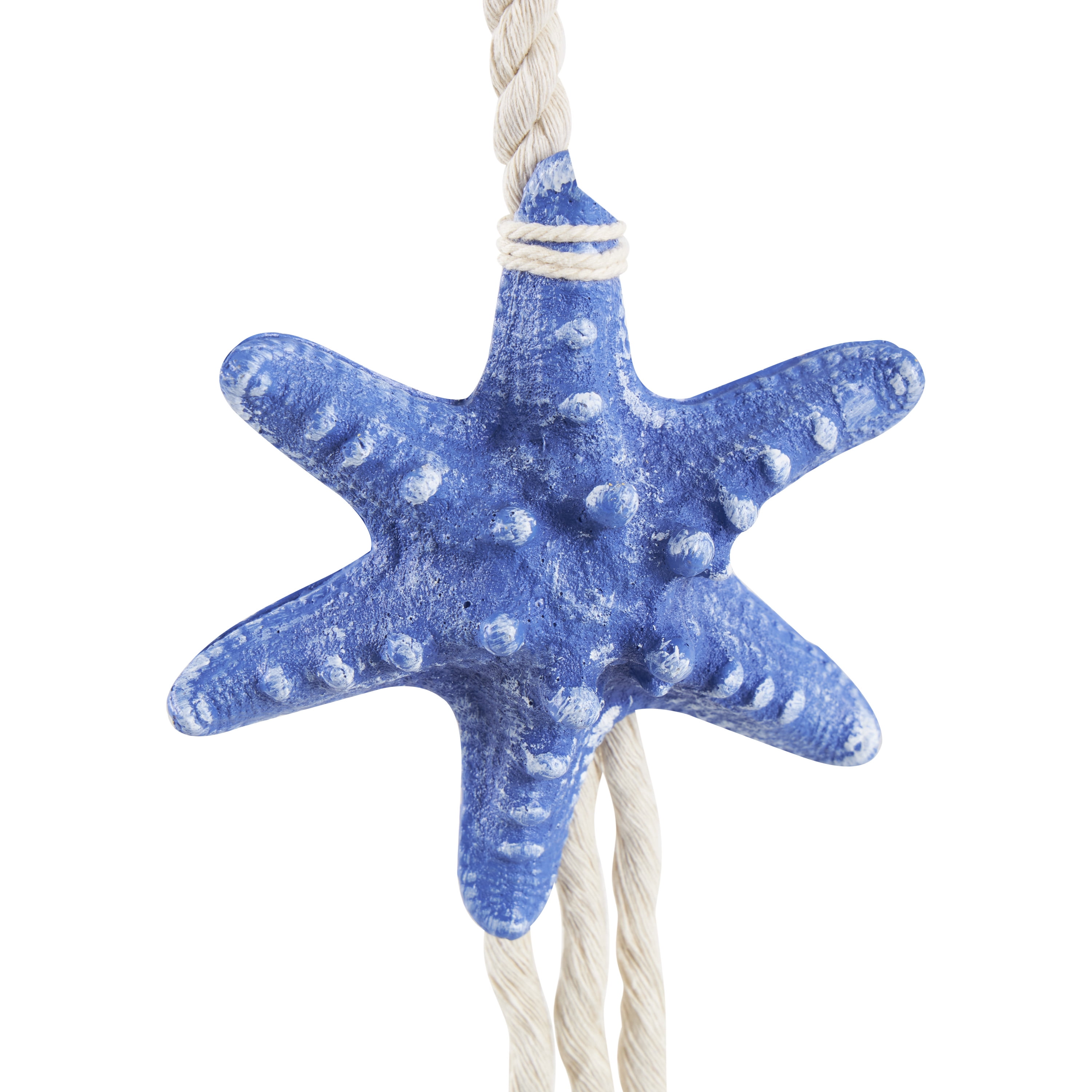 DecMode Cream Resin Handmade Layered Starfish Wall Decor with White Hanging Rope and Seashell Accents