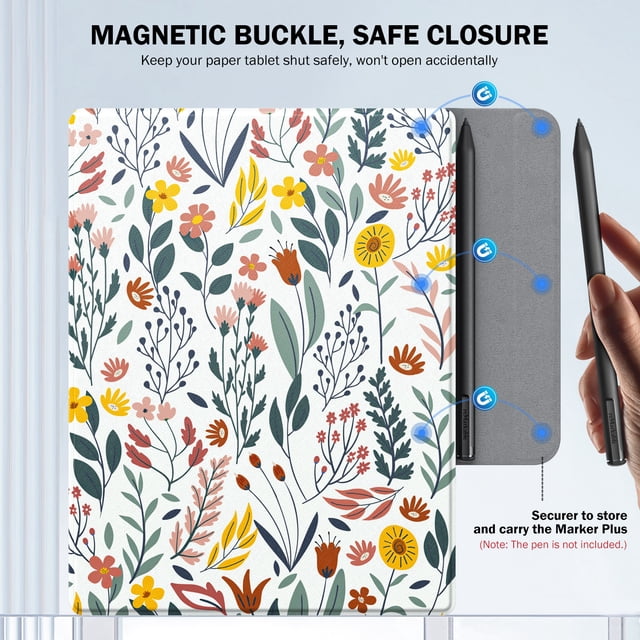 Case for Remarkable 2 10.3" Tablet ,Lightweight Ultra-Thin Magnetic Case with Wide Pen Protective Clasp,Smart Tablet Cover Folio Flower