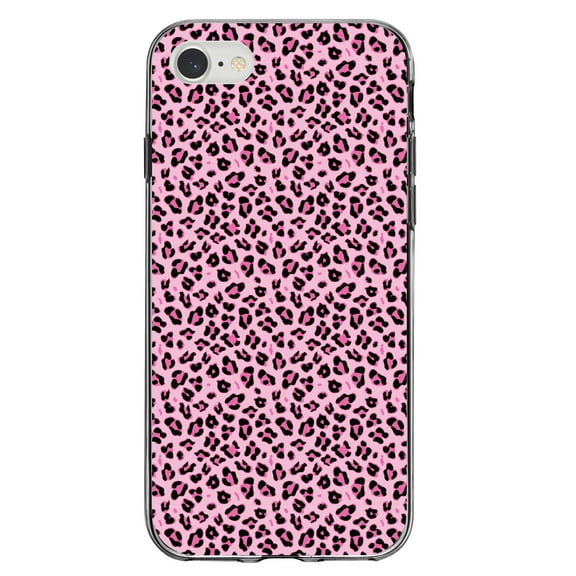 DistinctInk Clear Shockproof Hybrid Case for iPhone 7 8 SE (2020 Model) 4.7" Screen TPU Bumper Acrylic Back Tempered Glass Screen Protector - Black Pink Leopard Skin Spots