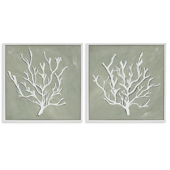 Stupell Industries White Coral Sketch Nautical & Beach Painting White Framed Art Print Wall Art, 12 x 12, Set of 2