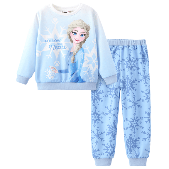 Disney Frozen Elsa Girls Crewneck Sweatshirt Jogger Pants Blue 2 Piece Outfit Set Toddler Kids 3-4T