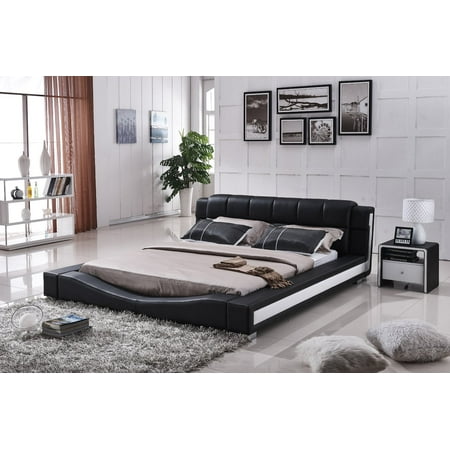 Us 1 California US Pride Furniture Murphy Contemporary Faux Leather Platform Bed, Black, California King ()