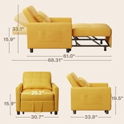 Aiho 3-in-1 Convertible Sleeper Chair Bed, Multi-Functional Lounge Futon Chair with Side Pocket, Space Saving Indoor Sofa Bed for Living Room, Bedroom, Apartment & Guest Room, Yellow