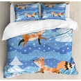 thumbnail image 1 of Fox Duvet Cover Set Queen Size, Abstract Graphic of Animal and Trees on Wavy Snowing Winter Background, Decorative 3 Piece Bedding Set with 2 Pillow Shams, Multicolor, by Ambesonne, 1 of 3
