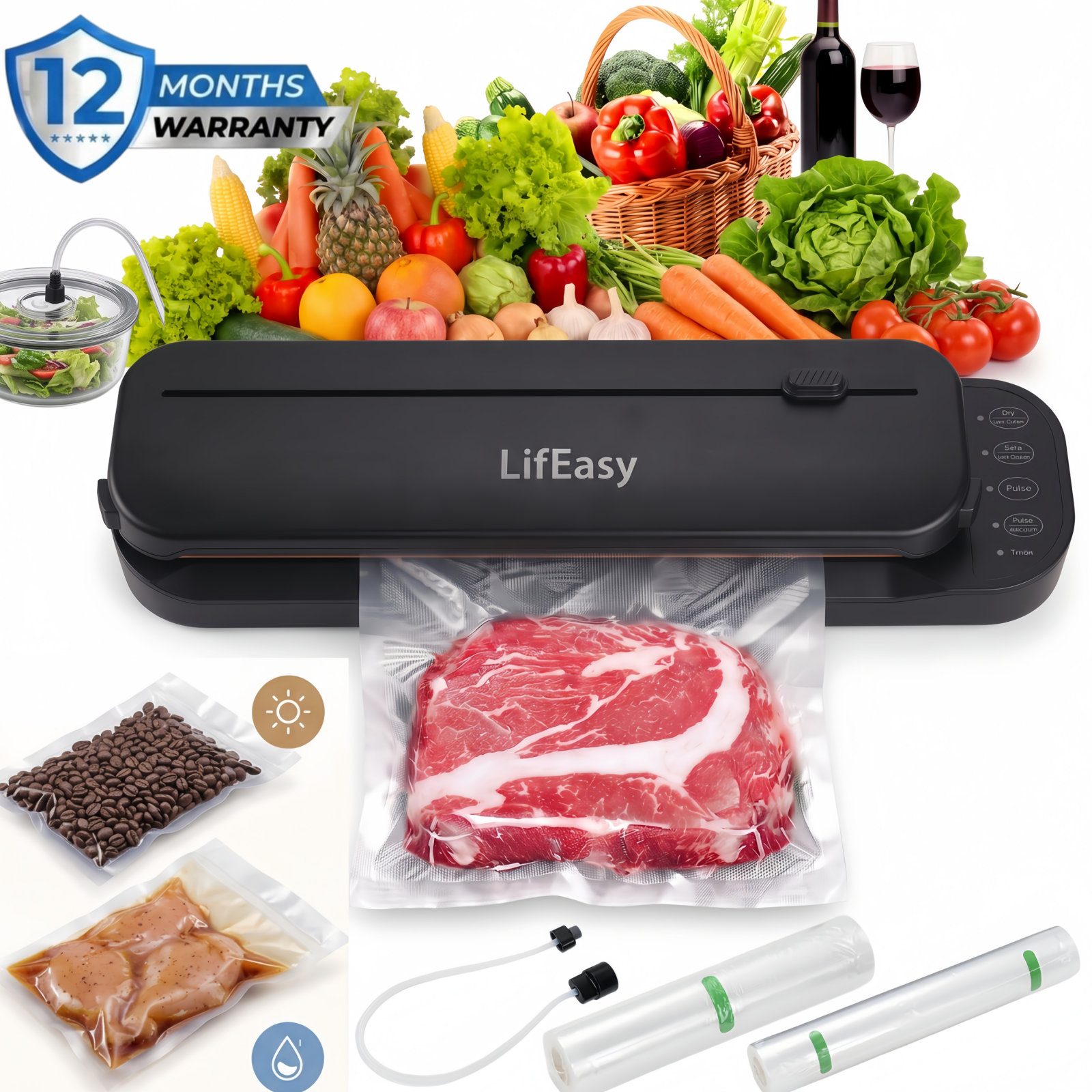 LifEasy Vacuum Sealer with Dry & Moist Modes, 80kPa photo 8