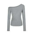 thumbnail image 4 of Women's Off Shoulder Long Sleeve T-Shirt Tight Fitted Stretchy Party Going Out Tee Casual Comfortable Fashion Top, 4 of 4