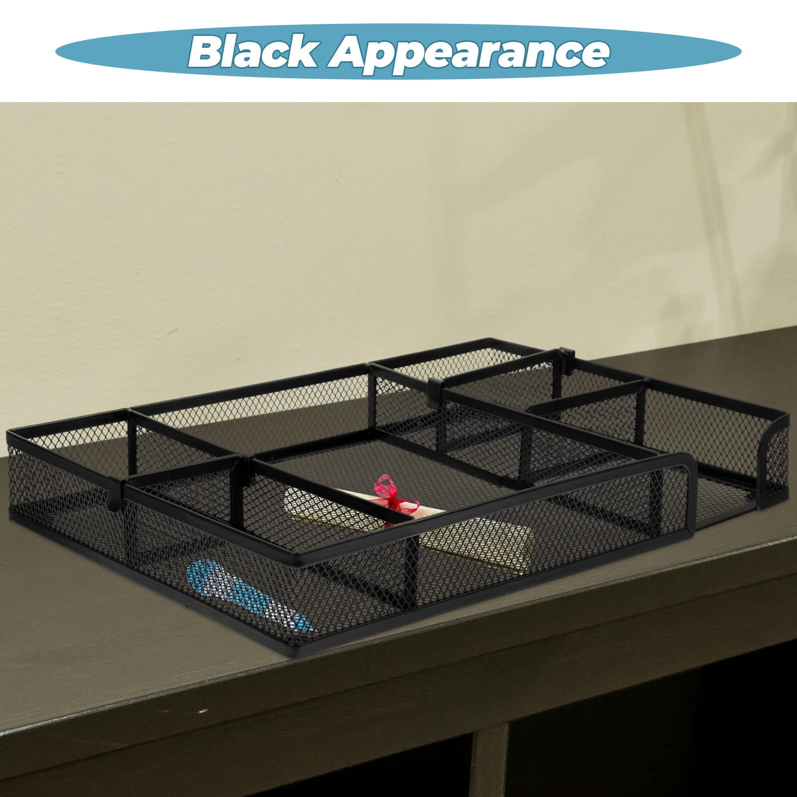 DINHEAROM Compact Black Mesh Desk Drawer Organizer Tray for Stationery Storage