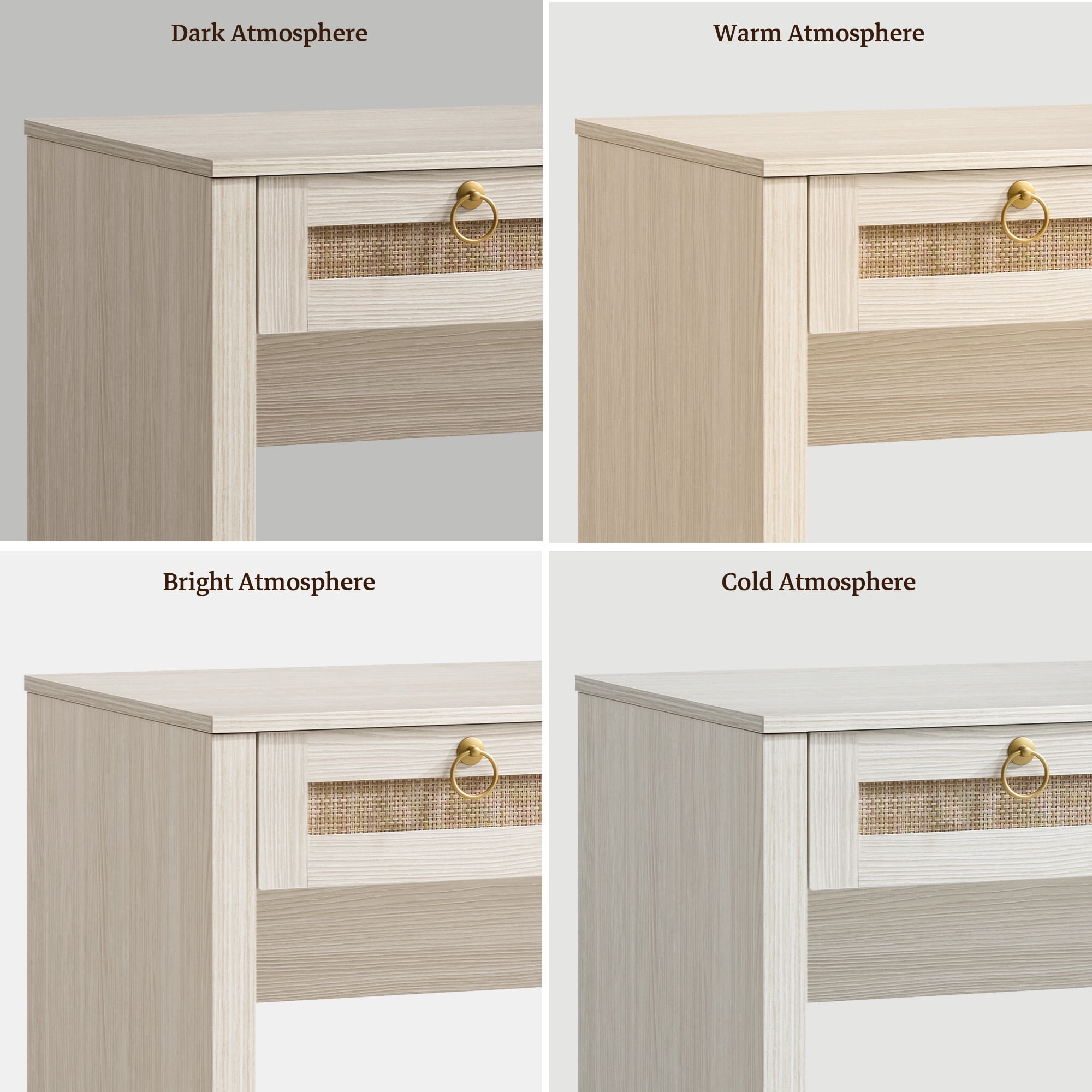 SICOTAS 59.05" W Home Office Computer Desk with Ample Storage，Boho Writing Desk with 3 Spacious Drawers & Unique Rattan Decor, Farmhouse Coastal Classic Style, Cream White