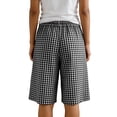 thumbnail image 5 of RYRJJ Womens Plaid Summer Bermuda Shorts Cotton Linen Shorts Knee Length Elastic Waist Beach Lounge Casual Long Short with Pockets(Black,S), 5 of 9