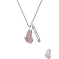 thumbnail image 2 of Delight Jewelry Silvertone Large Translucent Pink Flying Butterfly Silvertone Courage Strength Wisdom Honesty Bar Charm Necklace, 23", 2 of 4
