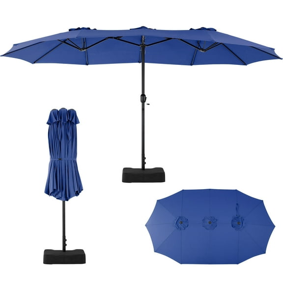 JOINSUN 15ft Outdoor Patio Umbrella with Base - Double-Sided Rectangular Market Umbrella for Poolside and Backyard, Navy Blue