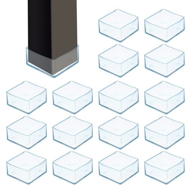 Uxcell 16Pcs Chair Leg Floor Protectors, 2.4 x 2.4 Inch Clear Chair Leg Caps, Square Transparent Furniture Foot Covers