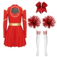 thumbnail image 4 of TiaoBug Womens Cheer Leader Costume Cheering Uniform Long Sleeve Dress with Stockings Red B M, 4 of 7