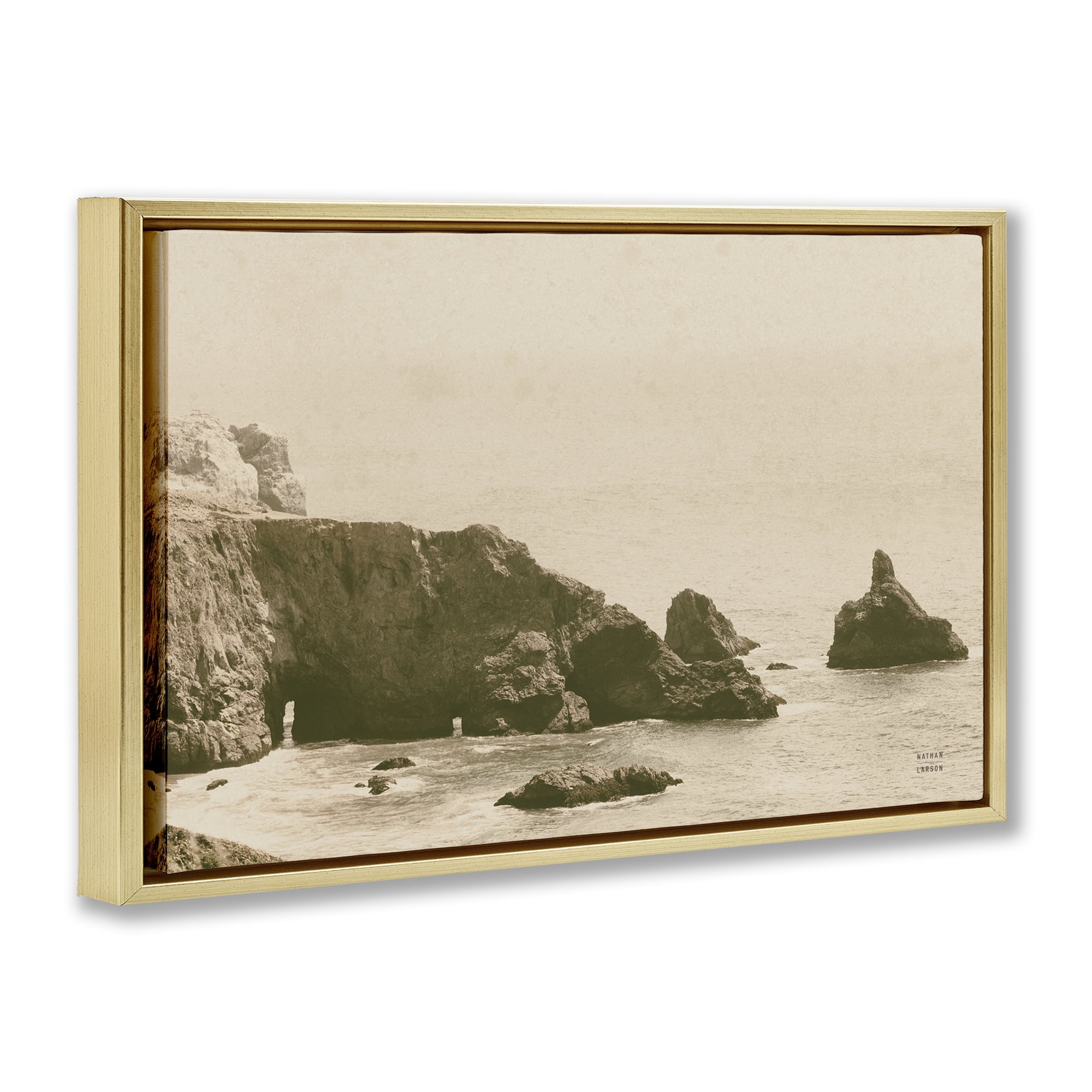 Stupell Industries Passing Through Cove Coastal Photography Gold Floater Framed Canvas Art Print Wall Art, 25 x 17