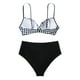 thumbnail image 5 of MKLEKYY Trajes De Baño Mujer Women High Waisted Bikini Sexy Push Up Two Piece Swimsuits Vintage Swimsuit Two Piece Retro Ruched High Waist Print Bikini Set 2755, 5 of 6