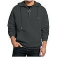 thumbnail image 3 of Zylanna Men's Hooded Sweatshirts with Pockets, Casual Soft & Warm Half-Zip Solid Color Sport Hoodies Pullover for Men Dark Gray, 3 of 7