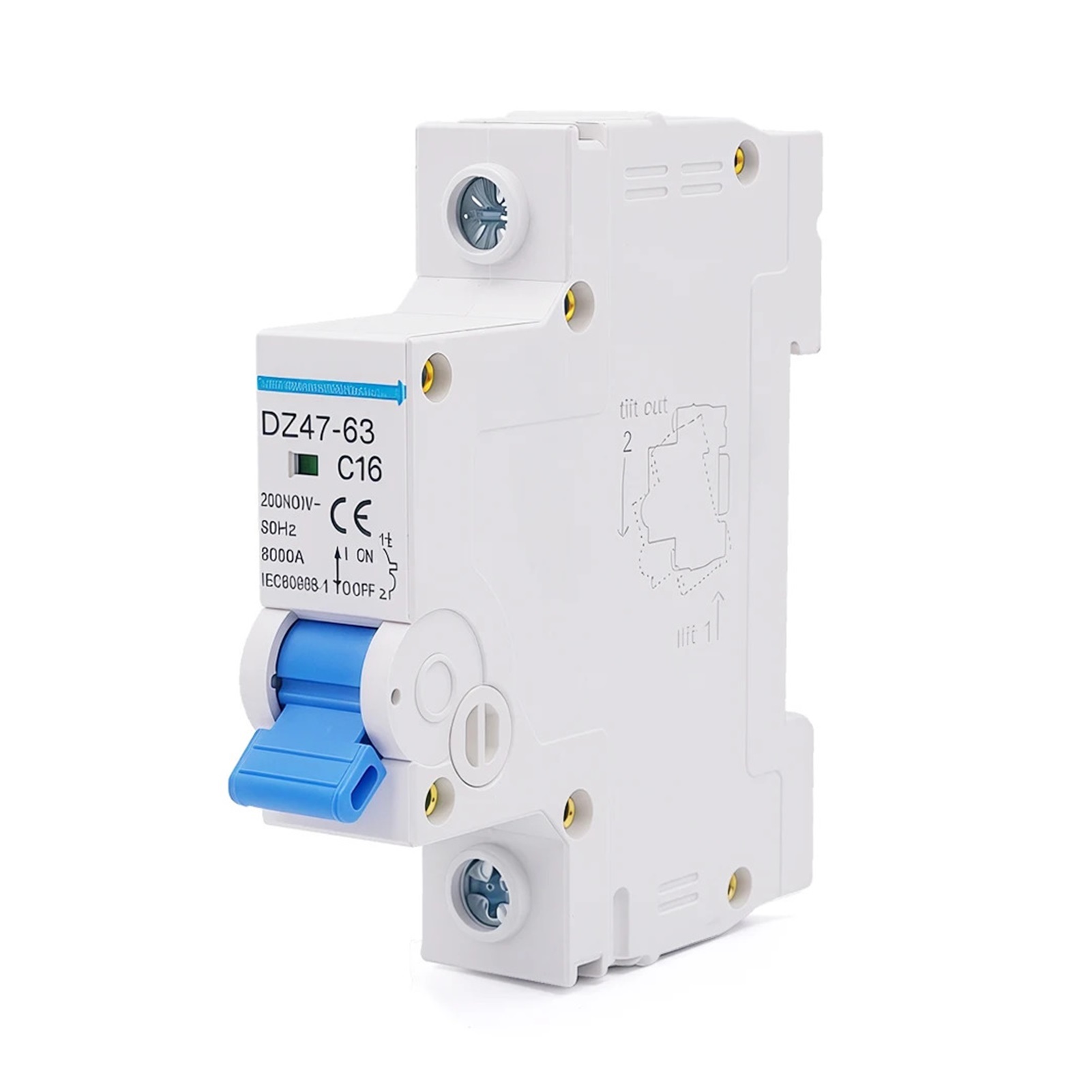 1 PCS DZ47-63 1P 16-63A Din Rail Mini Circuit Breaker Compact Miniature MCB for Home Electrical System Safety Protection