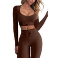 thumbnail image 1 of SURJDE Workout Sets for Women 2 Piece Seamless Long Sleeve Crop Tops Ribbed High Waist Leggings, 1 of 4