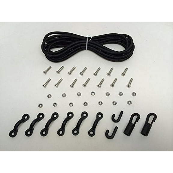KAYAK BUNGEE KIT 150"LEASH 2 J-HOOK 2 TERMINAL CORD SLEEVE 14 SCREW NUT 6 PADEYE