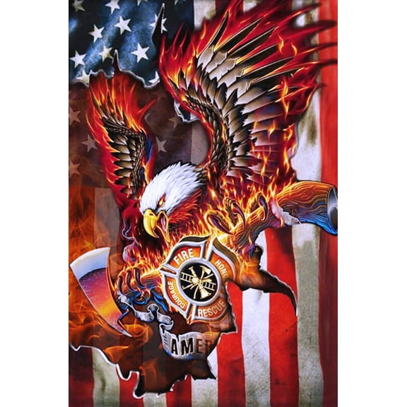 Firefighter Maltese Cross American Flag Eagle Sublimated Double Sided Deluxe Garden Flag 12" x 18" 3ply 600 Denier 110 Knitted Polyester SGF017