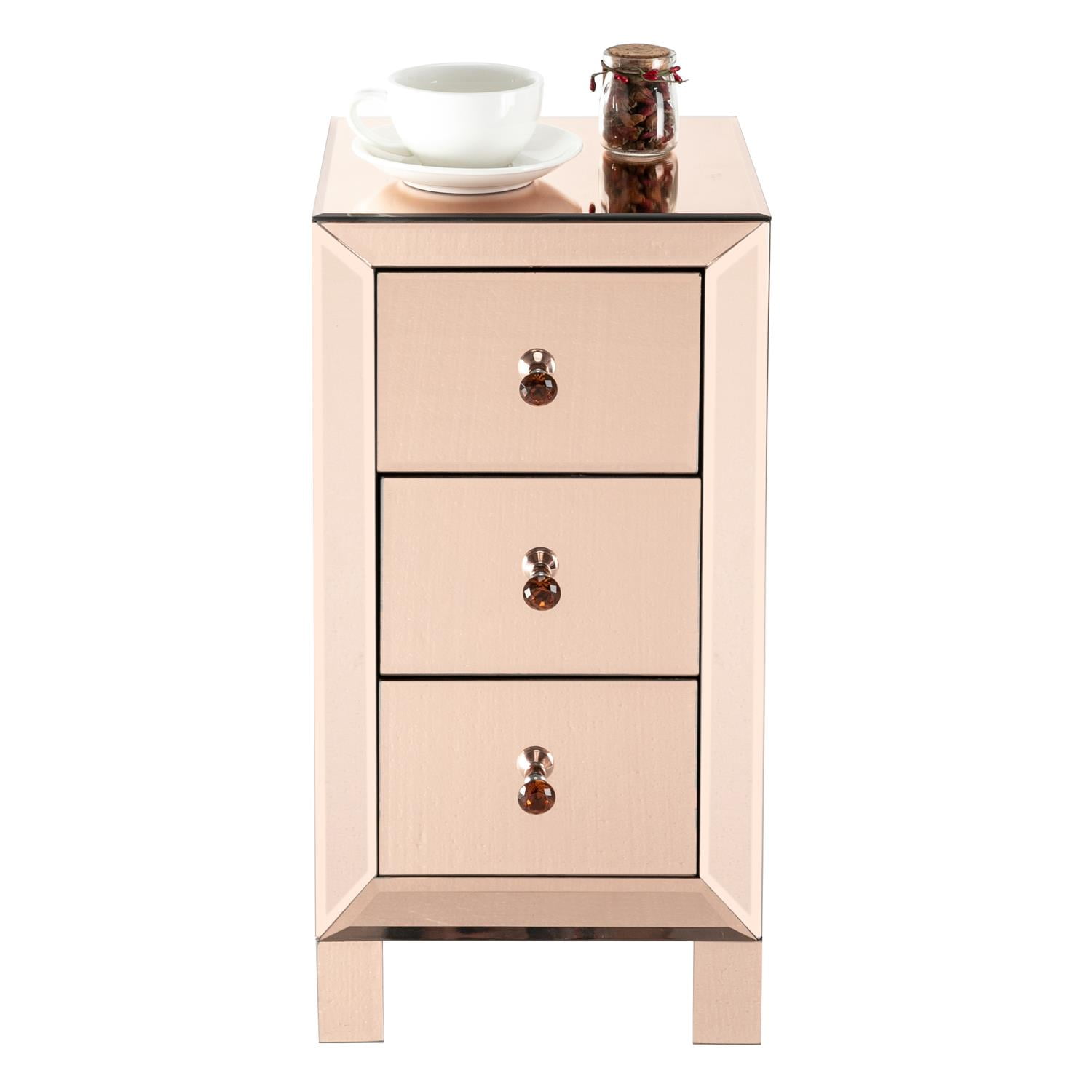 Ktaxon 3 Drawer Mirrored End Table Nightstand Glass Bedside Table Furniture For Bedroom Living Room Champagne Walmart Com Walmart Com