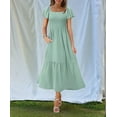 thumbnail image 5 of Women Summer Casual Square Neck Flutter Sleeve Boho Smocked A-Line Flowy Tiered Modest Midi Sun Dress with Pockets green XL, 5 of 8
