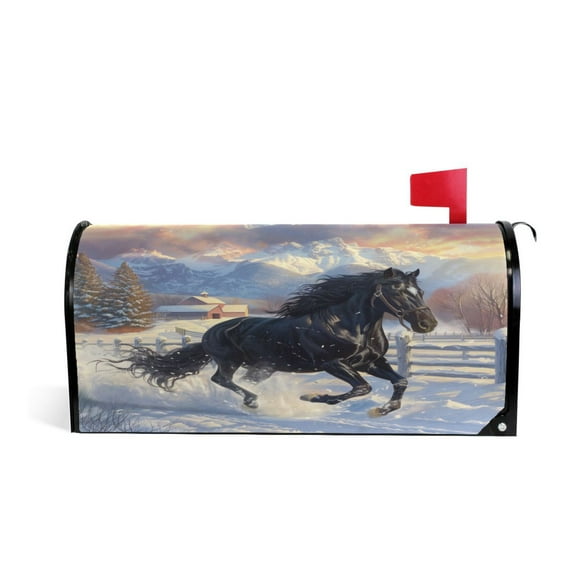 Mailbox Covers Magnetic Large Size Post Box Cover Wrap Outside Waterproof Home Yard Garden Decor Horse Galloping in Snow 25.5x21